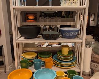 Fiesta ware dishes and mugs, Pyrex, Margarita glassed