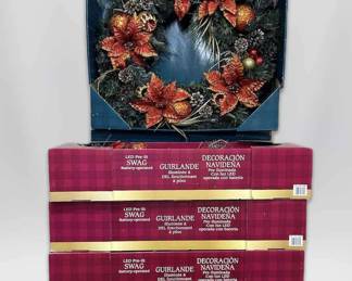 6 Large LED PreLit Swag BatteryOperated Christmas Wreaths 