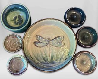 Assorted Pottery Bowls Dragonfly Dish