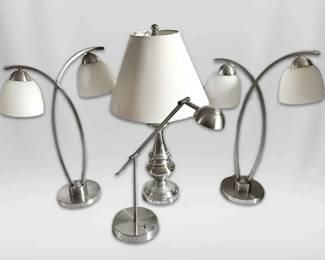 Four Silver Toned Table Desk Lamps