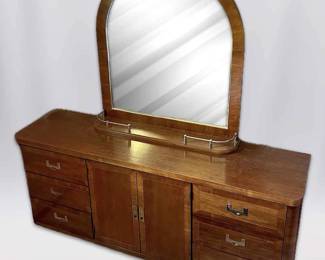  006 Vintage Wooden Dresser With Mirror Brass Handles