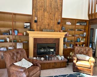 Two leather chairs and books