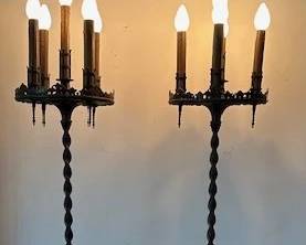 Medieval iron torchiere lamps, newer wiring