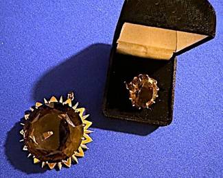 14k Smoky Quartz pendant and ring