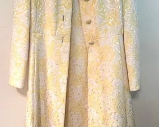 Vintage yellow and white beaded collar dress with matching coat