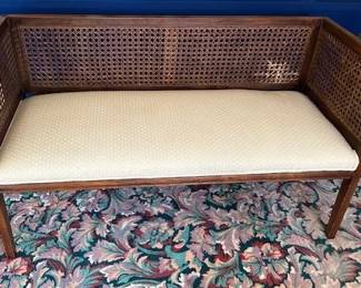 Mid-century cane backed upholstered settee