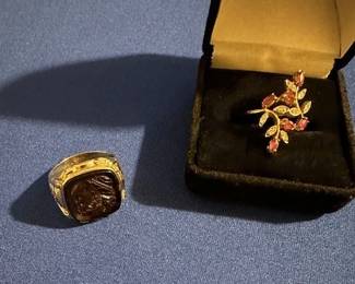 Men's 14k and Carnelian ring with 14k Ruby and Diamond ring