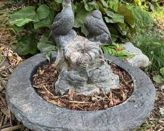 Cement fountain with two ducks (one head has been repaired and fountain needs work)