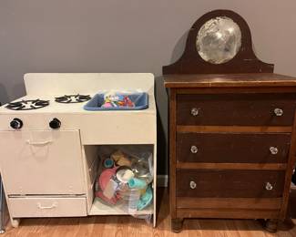 Vintage child's play kitchen and dresser