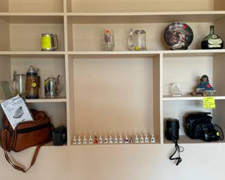 Collection of German Steins, and old cameras