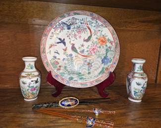 Oriental Plate with Vases and Chop Stix