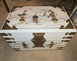 Beautiful Oriental Jewelry Box with Jabe and Brass Detail