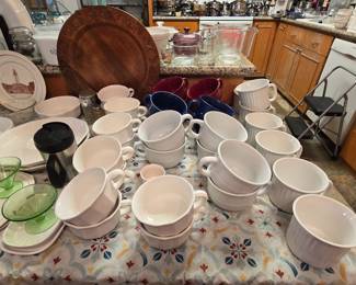 Lots of White Dishes - Wooden Tray