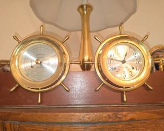Seth Thomas Brass Clock and Barometer 