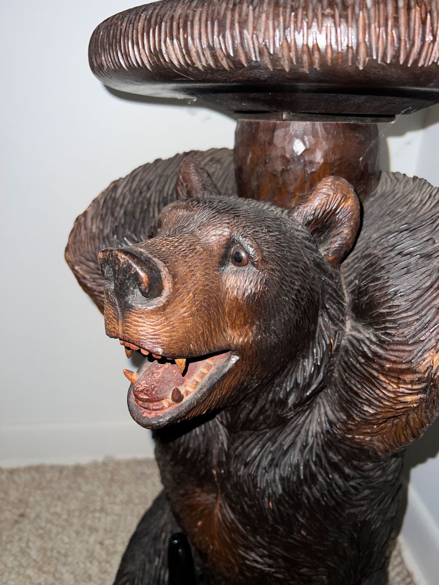 German carved wood Black Forest bear side table