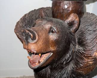 German carved wood Black Forest bear side table