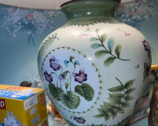 One of a pair handpainted lamps