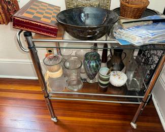 Stainless Tea Cart with casters and glass shelves
