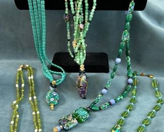 Green Art Glass Pendant Necklaces