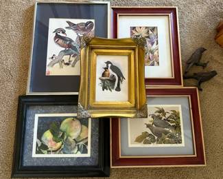 Framed Bird Art Metal Bird Figurines