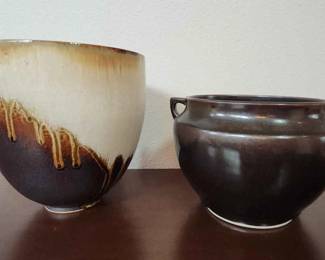 Glazed Ceramic Pottery Vase and Double Handled Vessel