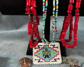 Sterling Enamel Peacock Coral Beaded Necklaces Turquoise Bracelet More