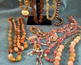 Amber Agate Stone And Other Beaded Necklaces