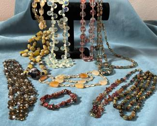 Pink Crystal and Stone Beaded Necklaces