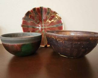 Matthew Pottery Platter Two Art Pottery Bowls