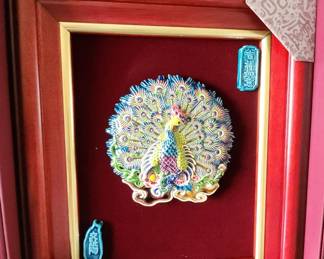 Taiwan Cochin Ceramic Peacock Framed Art