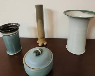 Handcrafted Ceramic Pottery Vases and Lidded Bowl