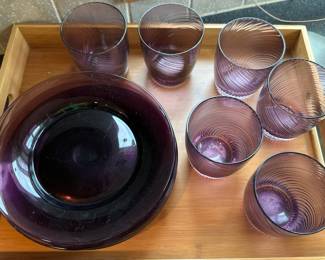 Purple Plates Glassware and Water Glasses