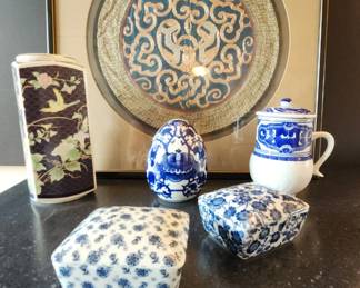 Framed Chinese Embroidery Trinket Boxes and More