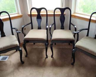 4 Italian Queen Anne Style Black Armchairs