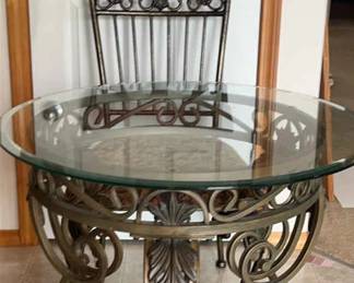 Glass and Metal Round Table and Chair