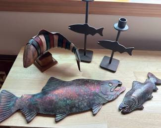Ceramic Wood and Metal Salmon Art