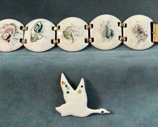 Enamel Bracelet And Brooch