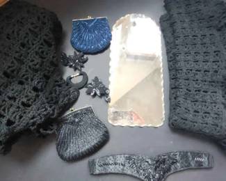 Mirror Beaded Purses Embellishments and Hand Knitted Shawls