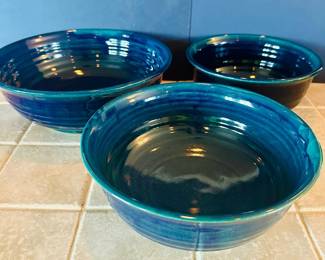 Handcrafted Artful Pottery Bowls Signed JK