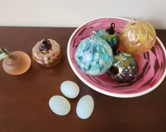 Glass Bowl Handblown Ornaments Glass Eggs Peach Pumpkin