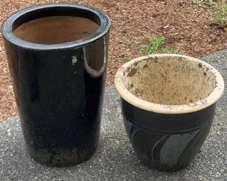 Pair Of Black Ceramic Outdoor Pots