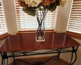 Wood Metal Entry Table  Vase