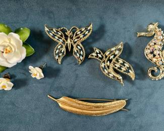 Staffordshire Porcelain Rose Brooch And Earrings More