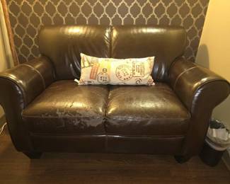 Brown Faux Leather Love Seat