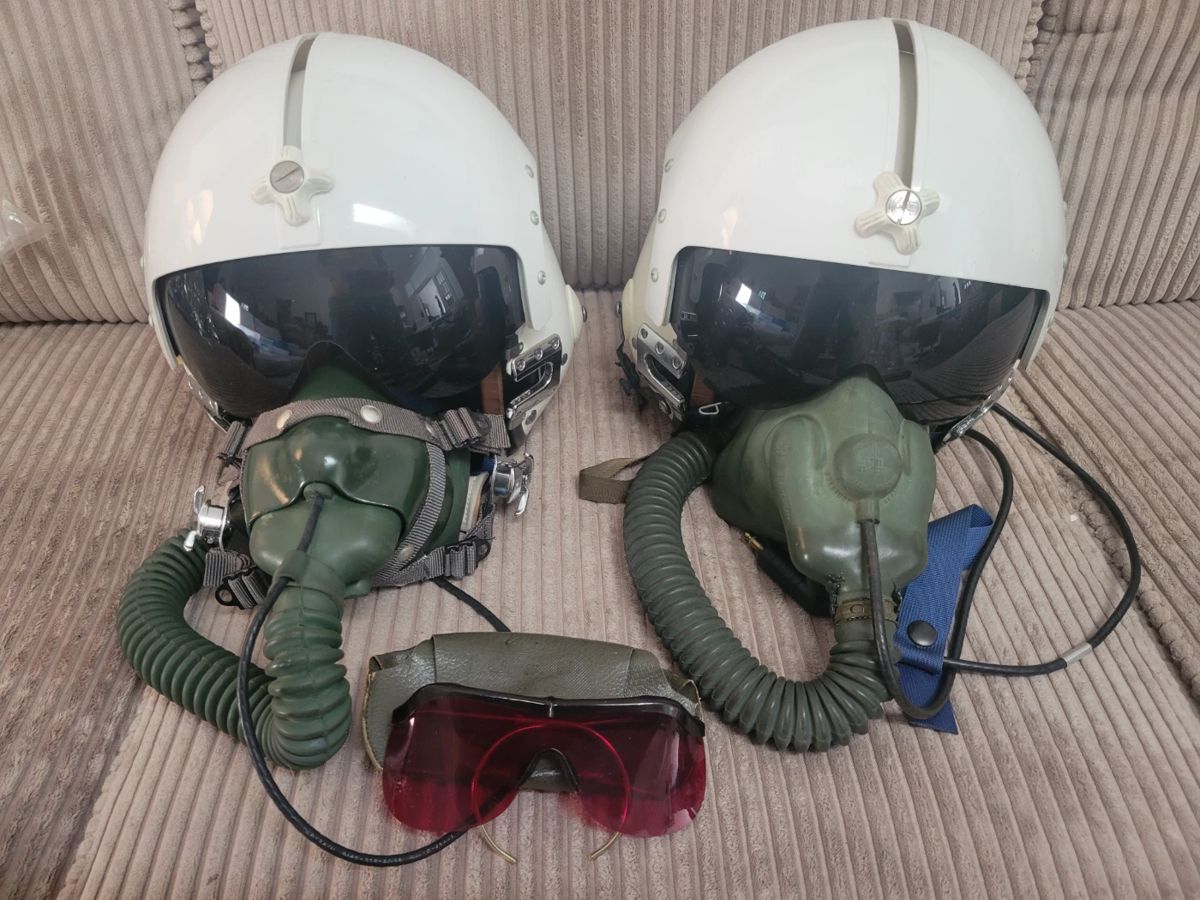 US Navy Helmets with Oxygen Masks. Named Officer.