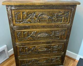 198 Vintage Chinese Carved Camphorwood 4Drawer Short Chestmin