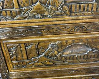 198 Vintage Chinese Carved Camphorwood 4Drawer Chest Detailmin