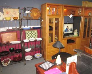 wrough iron wall units / wood armoire