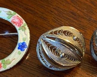 Sterling Enamel Pin and Earrings