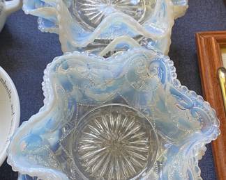 Old Dugan Glass Jeweled Heart Berry Bowls